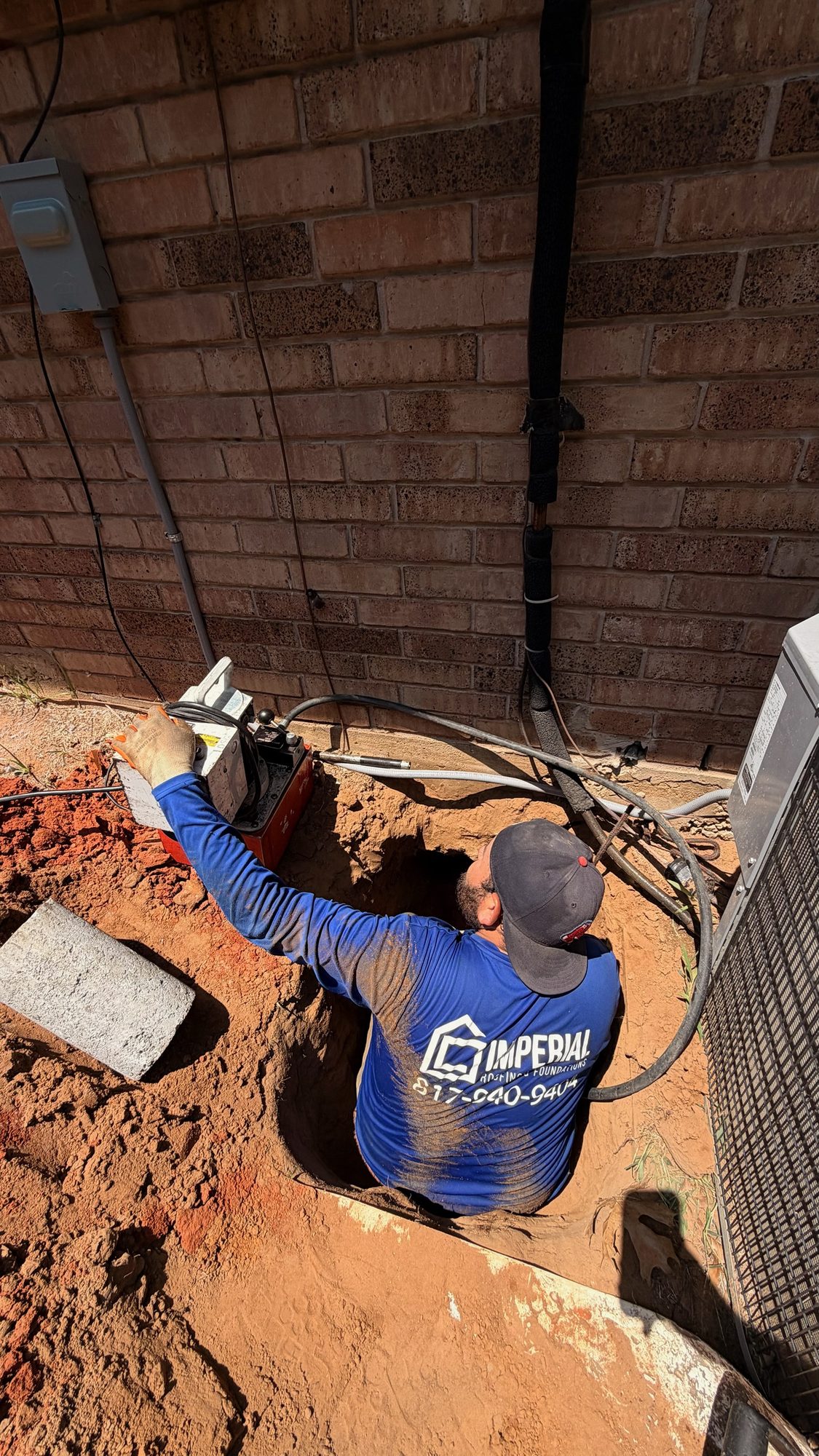 Tunnel dig branded crew, Imperial Foundation Repair job site in North Texas