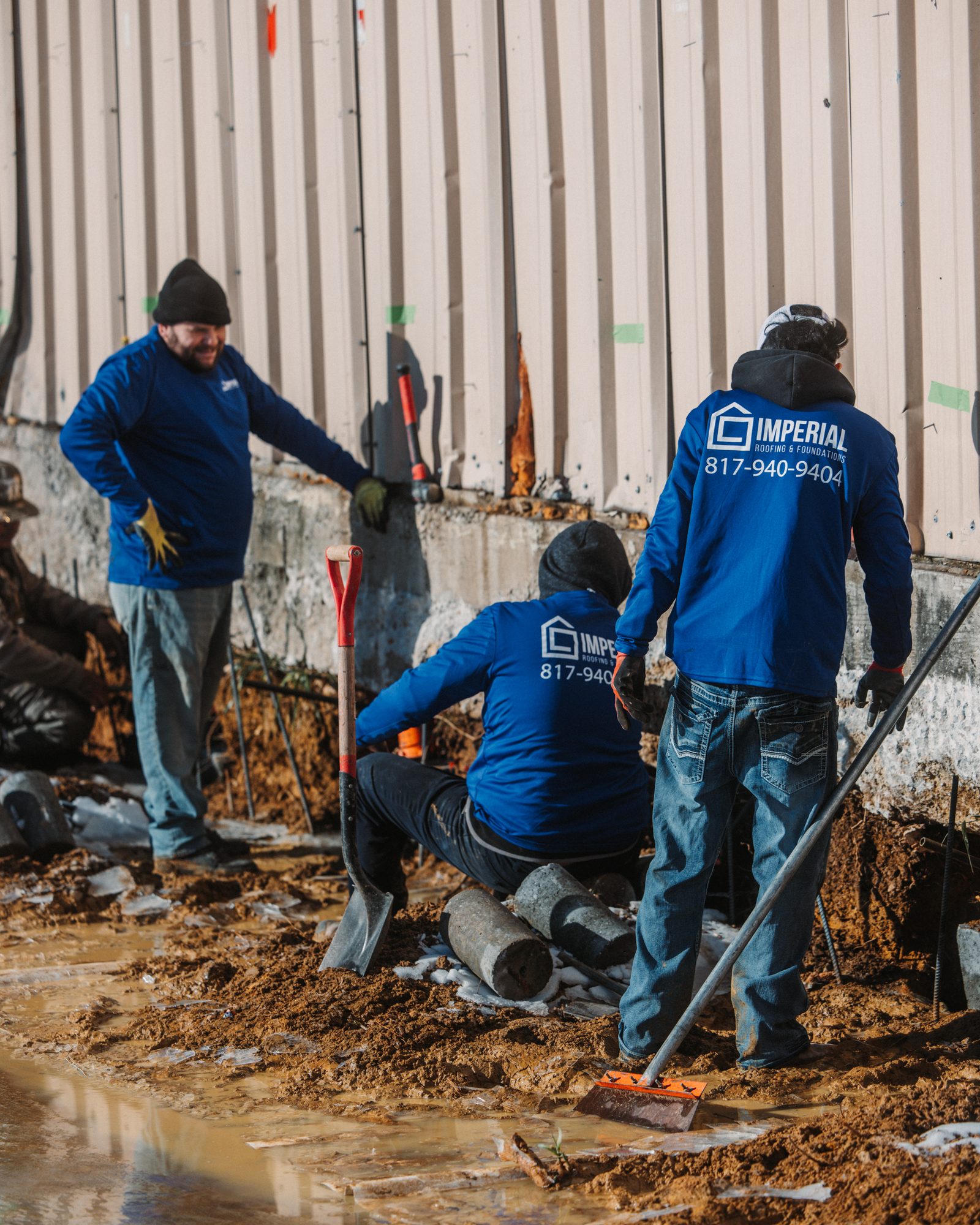 Warehouse crew, Imperial Foundation Repair job site in North Texas