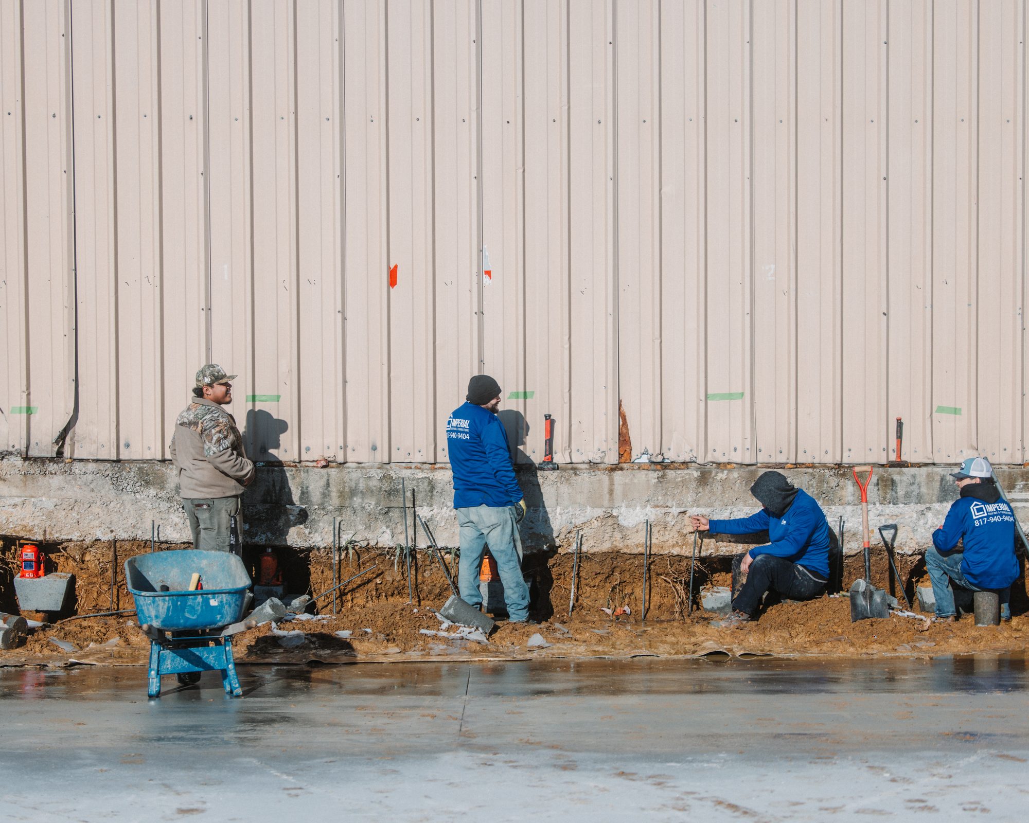 Warehouse crew, Imperial Foundation Repair job site in North Texas