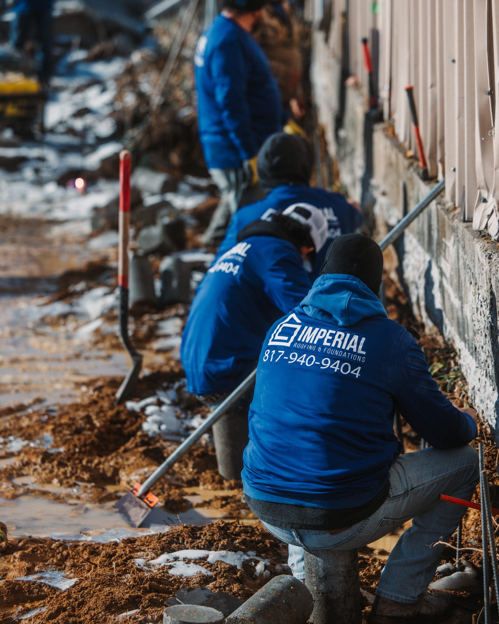 Warehouse crew branded, Imperial Foundation Repair job site in North Texas