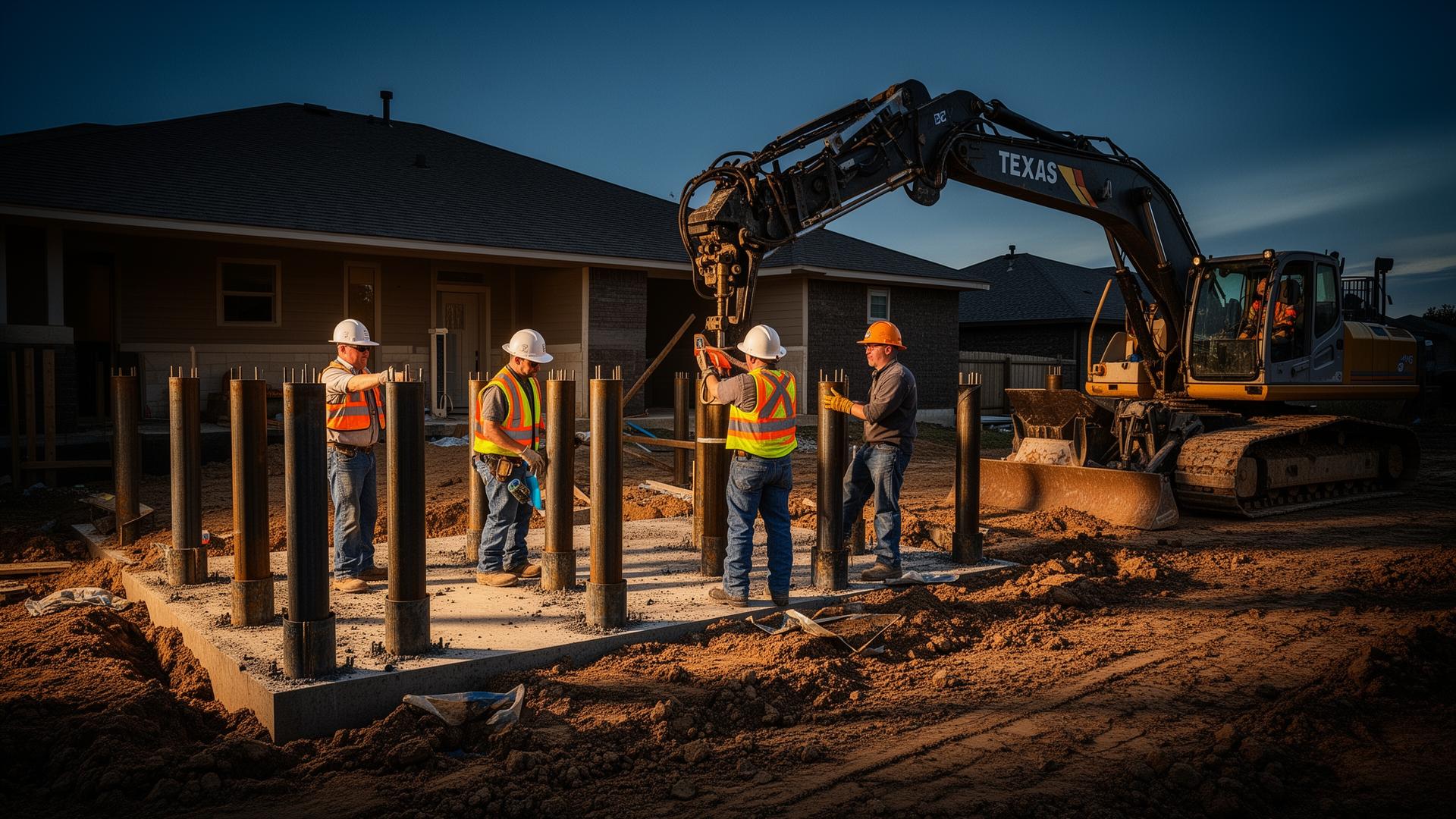 Foundation repair experts installing steel piers in DFW Texas